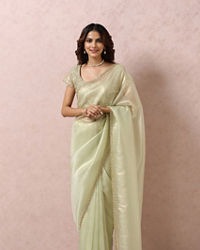 Mohey Women Pista Green Organza Saree With Stone Border