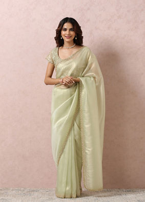 Pista Green Organza Saree With Stone Border image number 0