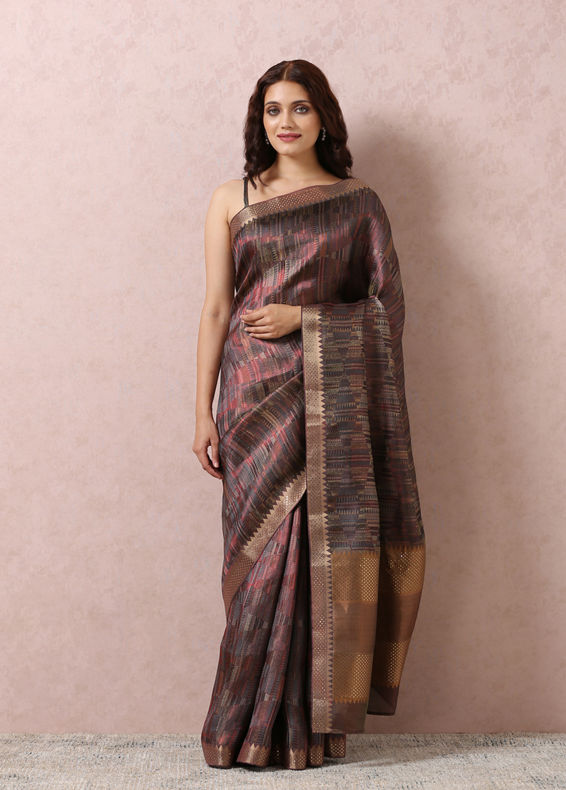 Mohey Women Rust Red Saree With Golden Border