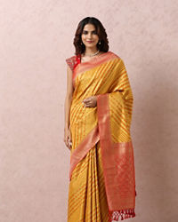 Mohey Women Yellow Art Silk Saree With Contrasting Border