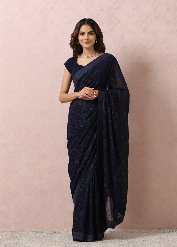 Mohey Women Indigo Blue Georgette Saree