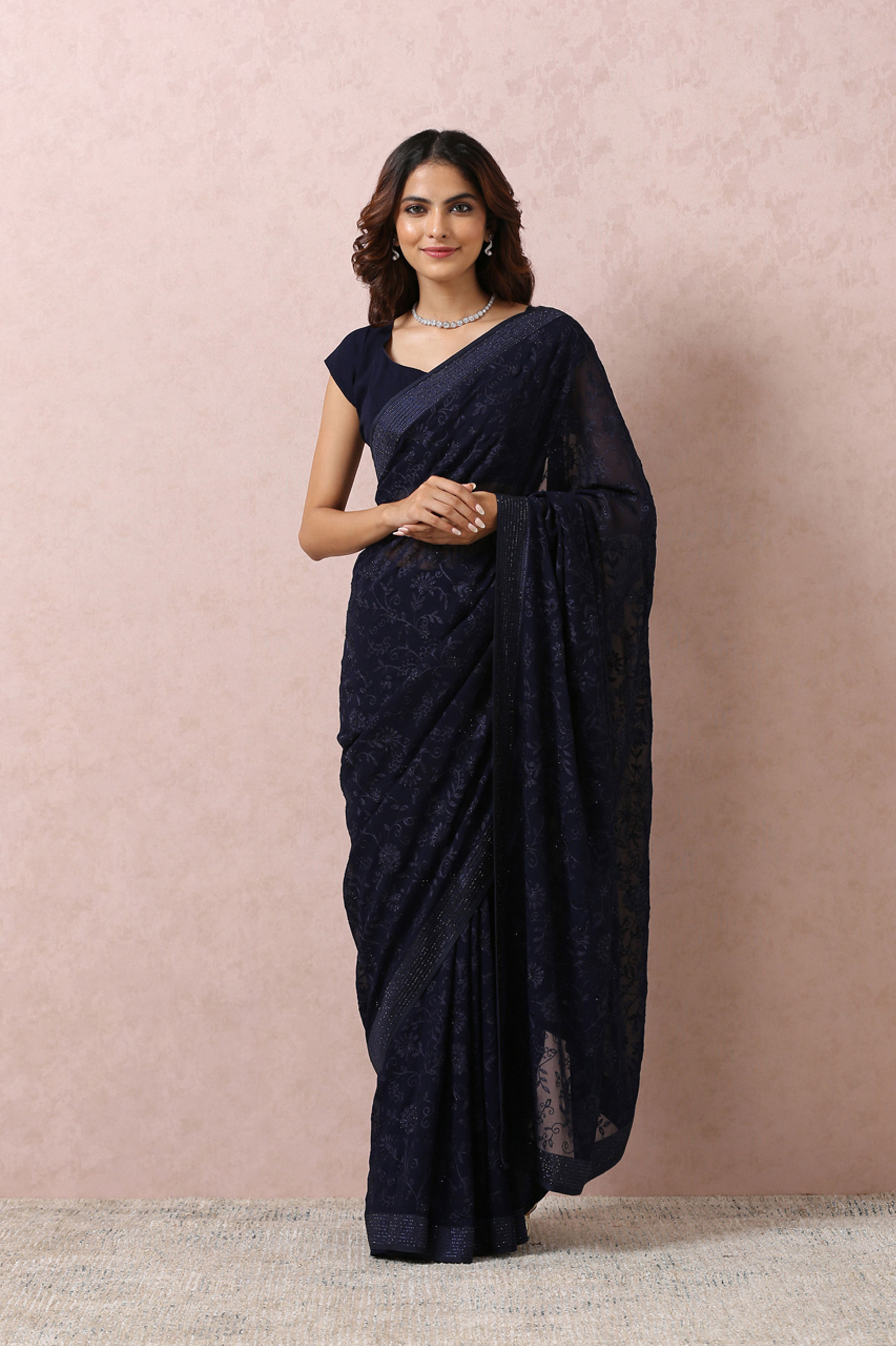 Mohey Women Indigo Blue Georgette Saree