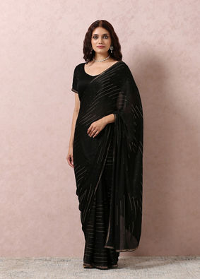 Mohey Women Black Chiffon Cocktail Saree
