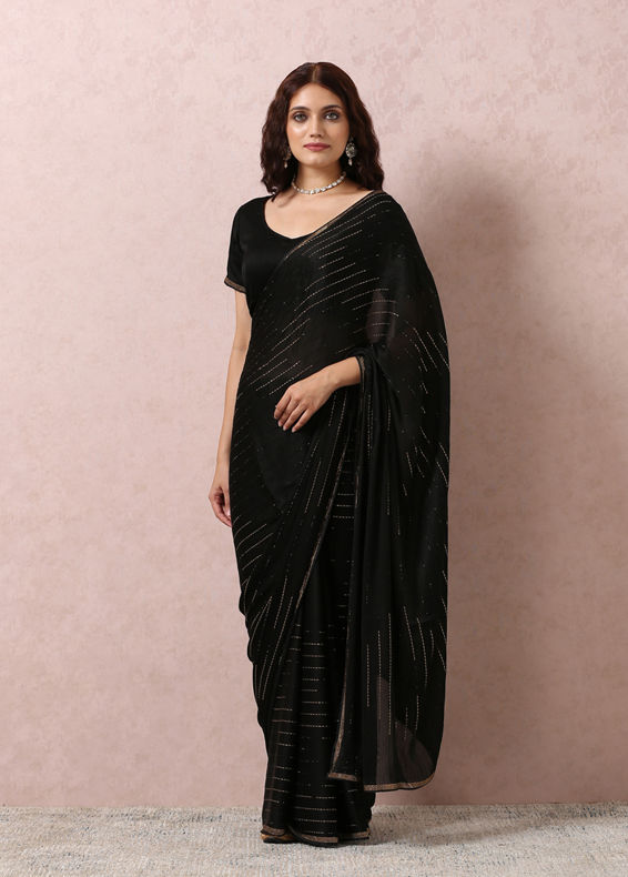 Mohey Women Black Chiffon Cocktail Saree