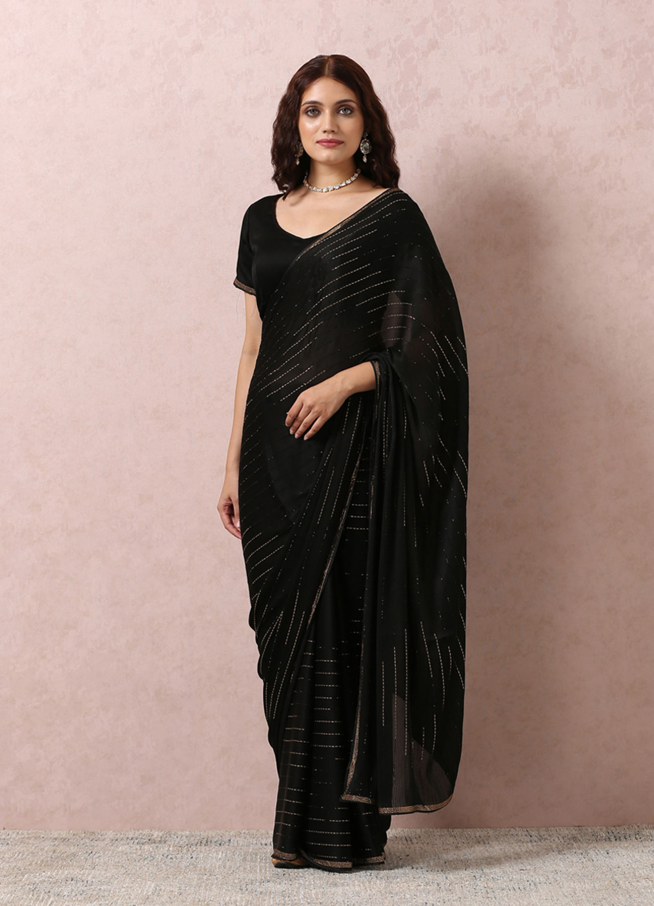 Mohey Women Black Chiffon Cocktail Saree