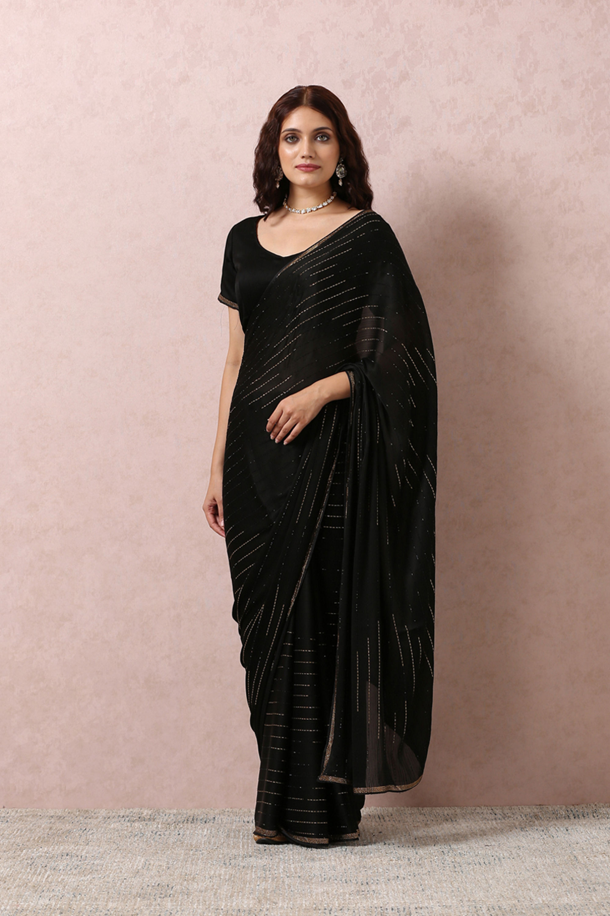 Mohey Women Black Chiffon Cocktail Saree