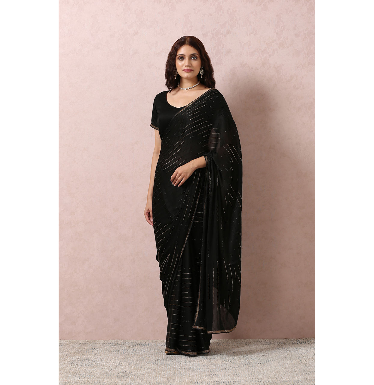 alt message - Mohey Women Black Chiffon Cocktail Saree image number 0