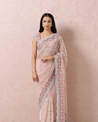 Mohey Women Light Pink Net Saree With Embroidery