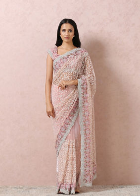 Light Pink Net Saree With Embroidery image number 0