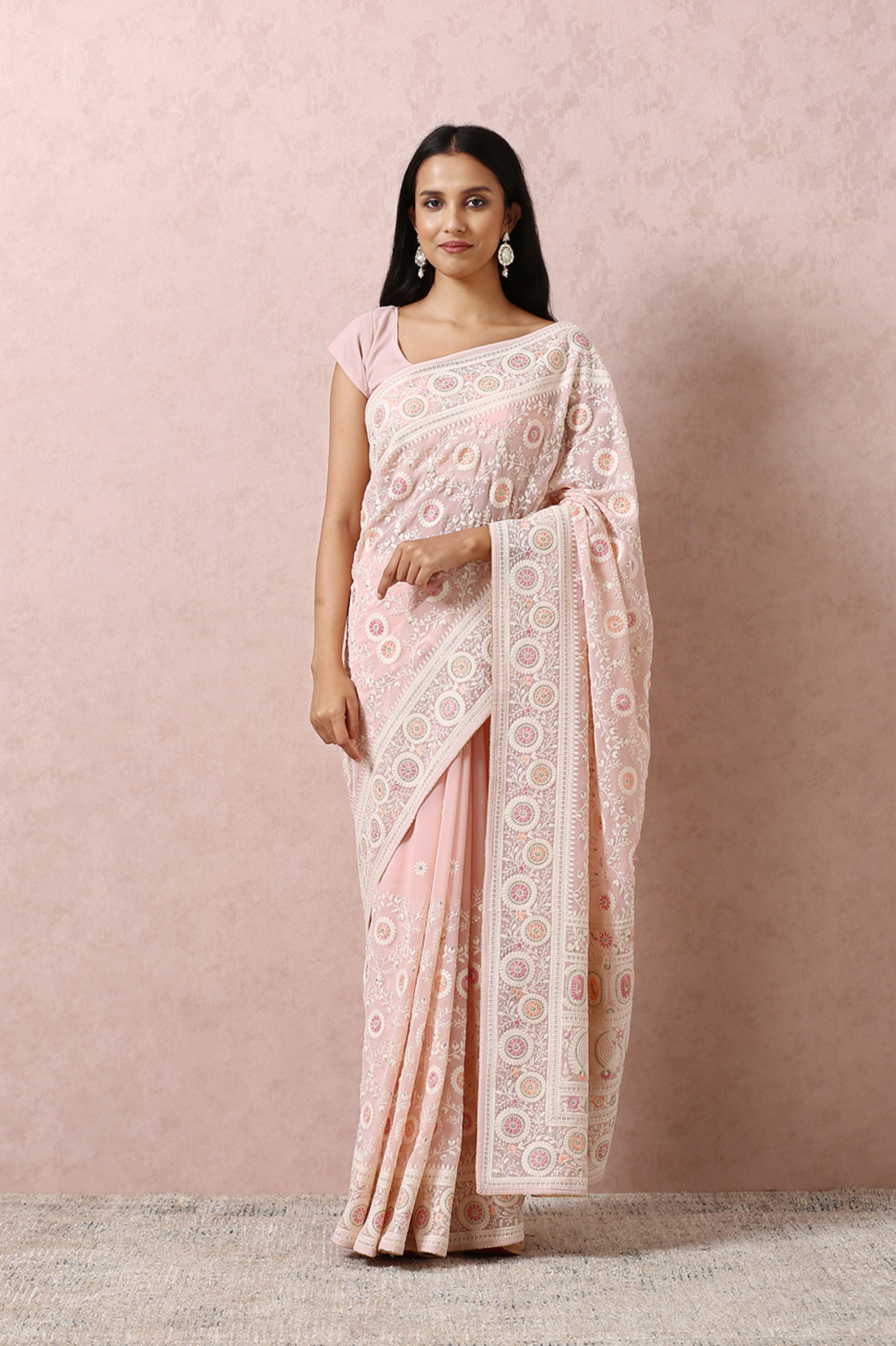 Mohey Women Peach Embroidered Saree