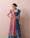 Mohey Women Teal Blue Embroidered Lehenga