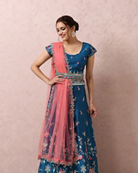 Mohey Women Teal Blue Embroidered Lehenga