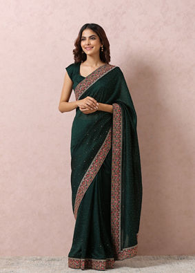 Bottle Green Embellished Saree image number 1