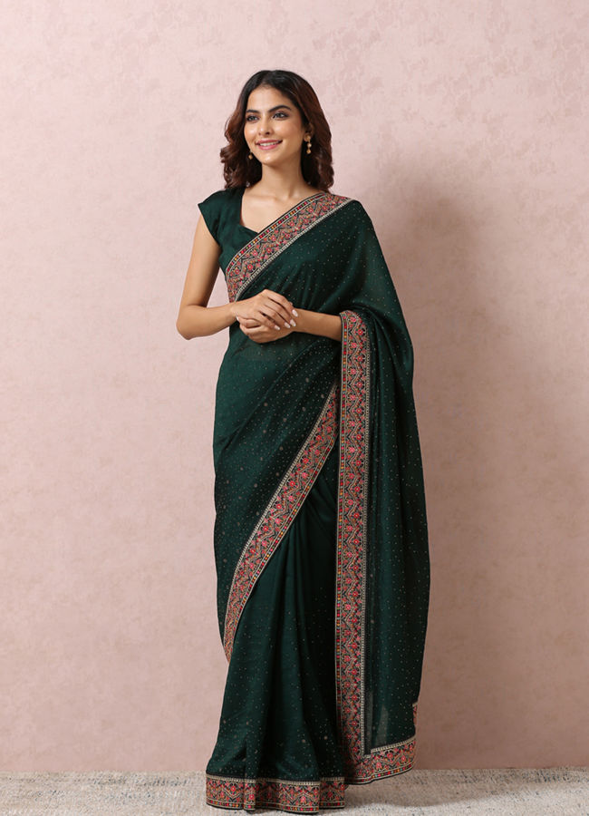 Bottle Green Embellished Saree image number 0