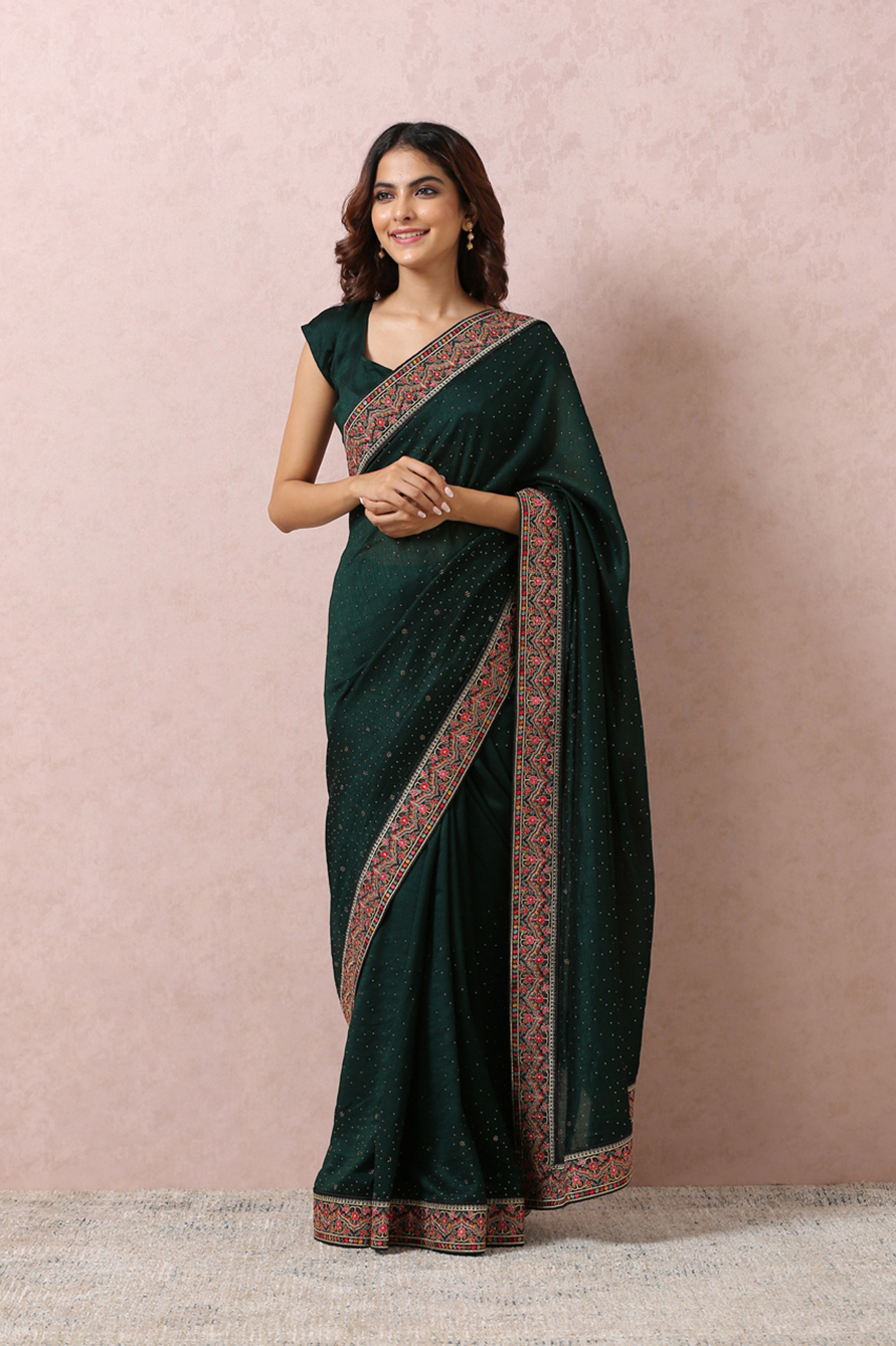 Mohey Women Bottle Green Embellished Saree