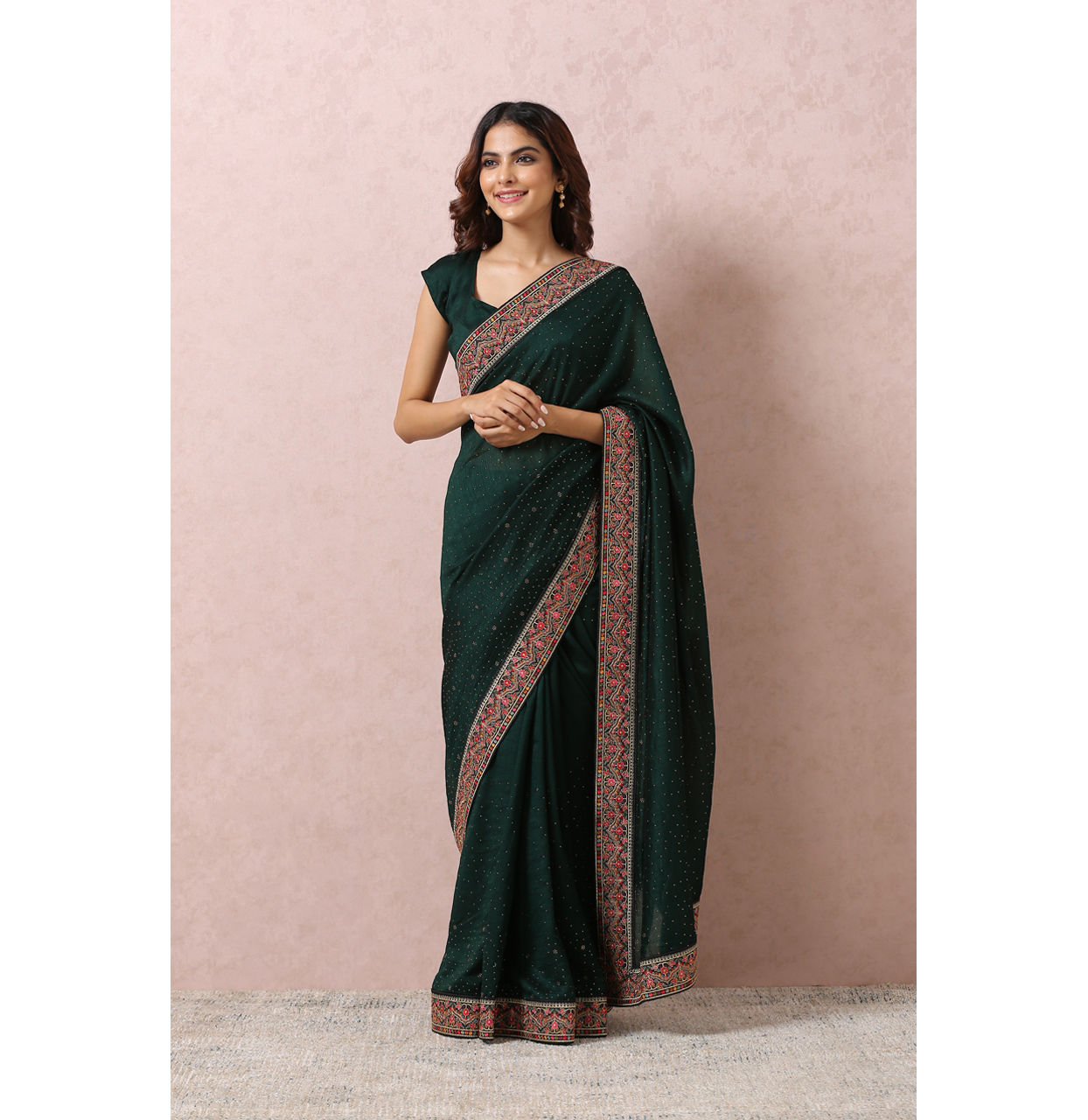 Mohey Women Bottle Green Embellished Saree