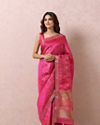 alt message - Mohey Women Rani Pink Saree With Golden Border image number 0