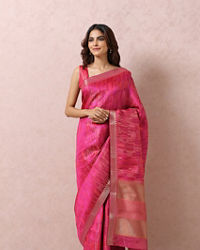 Mohey Women Rani Pink Saree With Golden Border