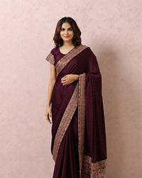 Mohey Women Wine Satin Saree With Multicoloured Border