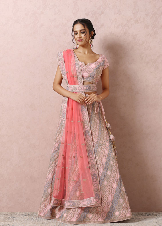 Mohey Women Light Pink Embellished Lehenga