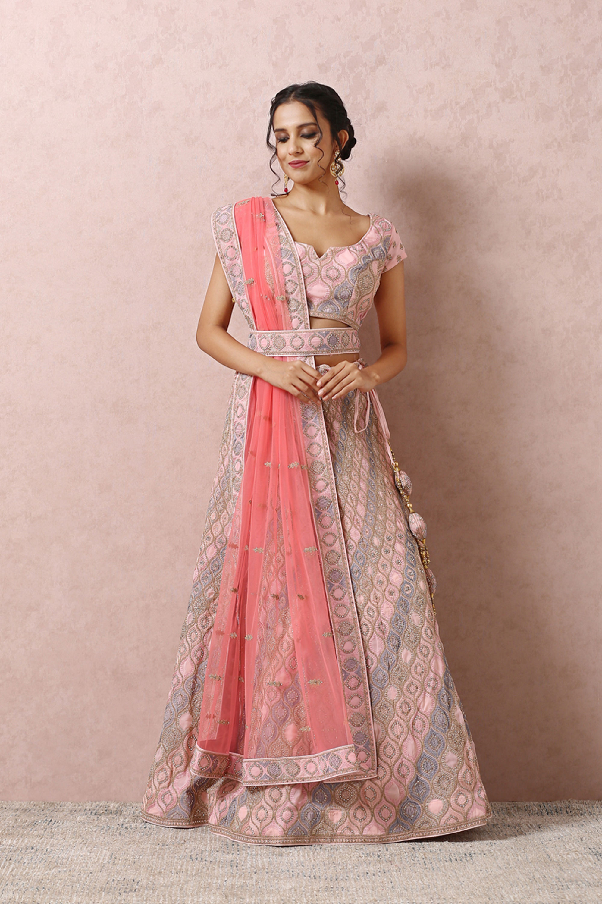 Mohey Women Light Pink Embellished Lehenga