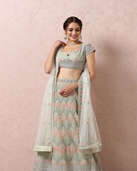 Mohey Women Light Pista Embellished Bridal Lehenga