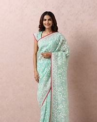 Mohey Women Sea Green Embroidered Saree