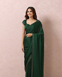 Mohey Women Bottle Green Satin Saree With Stone Embellishment