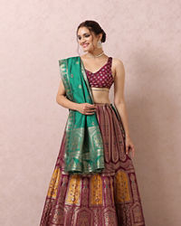 Mohey Women Wine Zari Weaved Benarasi Lehenga