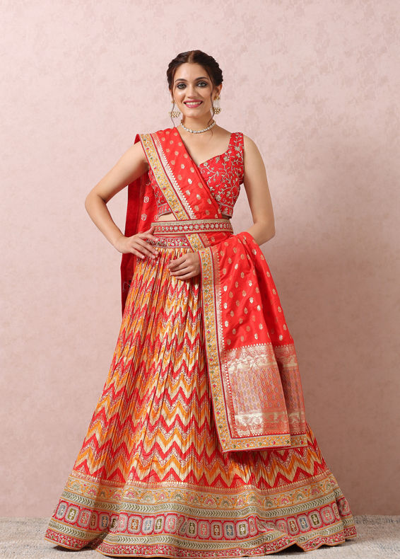 Mohey Women Mustard Yellow Lehenga With Border