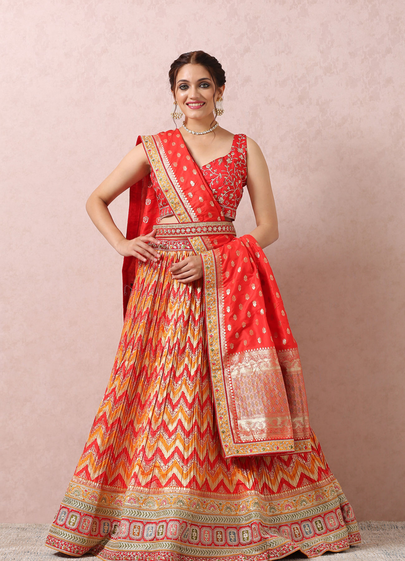 alt message - Mohey Women Mustard Yellow Lehenga With Border image number 0