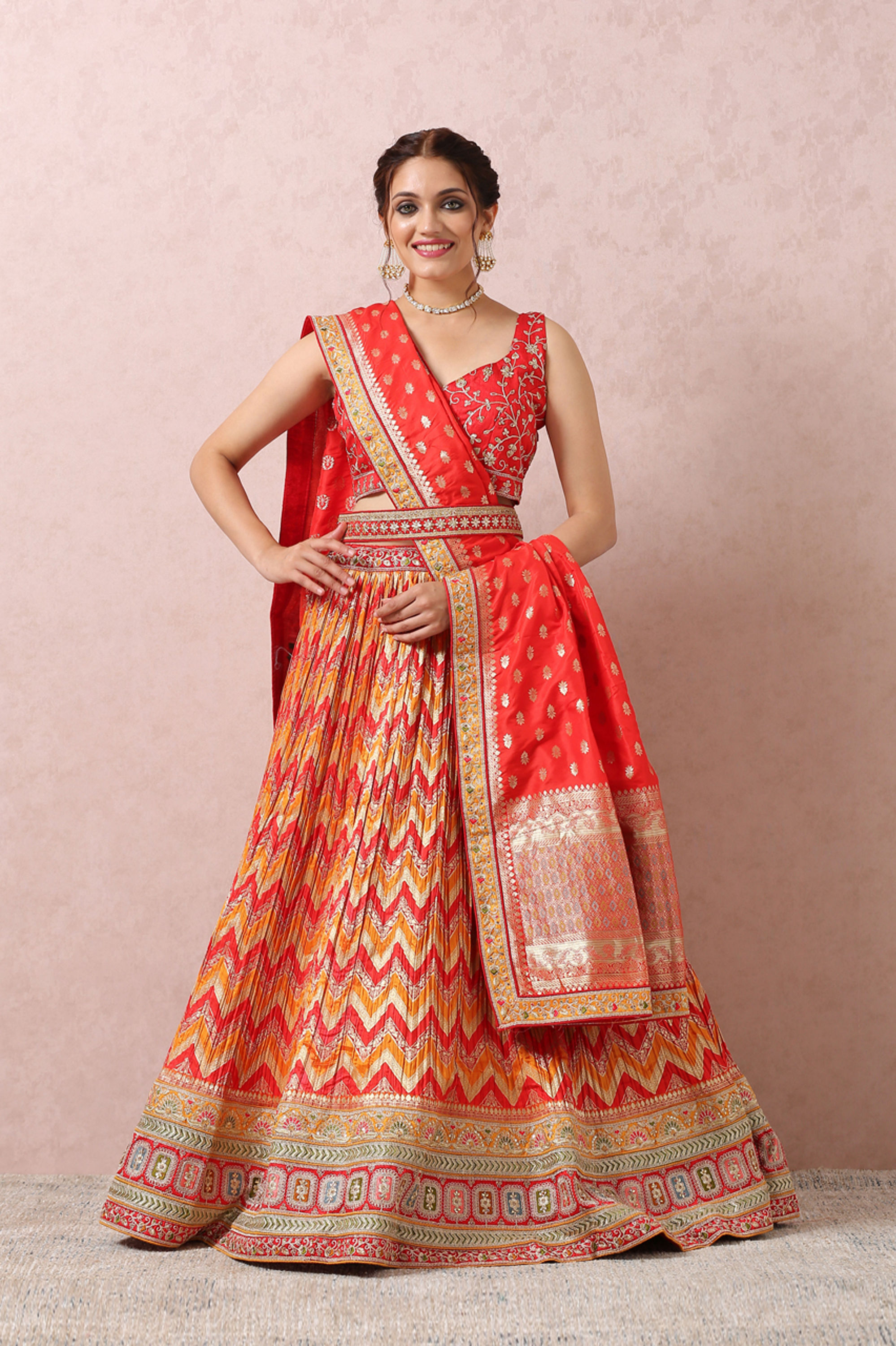 Mohey Women Mustard Yellow Lehenga With Border