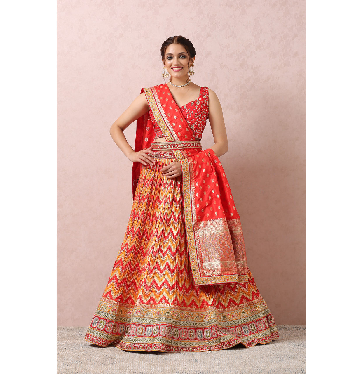 alt message - Mohey Women Mustard Yellow Lehenga With Border image number 0