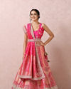 Mohey Women Stone Embellished Pink Benarasi Lehenga