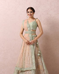Mohey Women Pista Embellished Bridal Lehenga