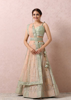 Mohey Women Pista Embellished Bridal Lehenga