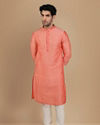 alt message - Manyavar Men Rust Pink Self Design Kurta Set image number 1