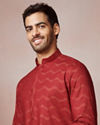 alt message - Manyavar Men Maroon Wave Patterned Printed Kurta image number 0