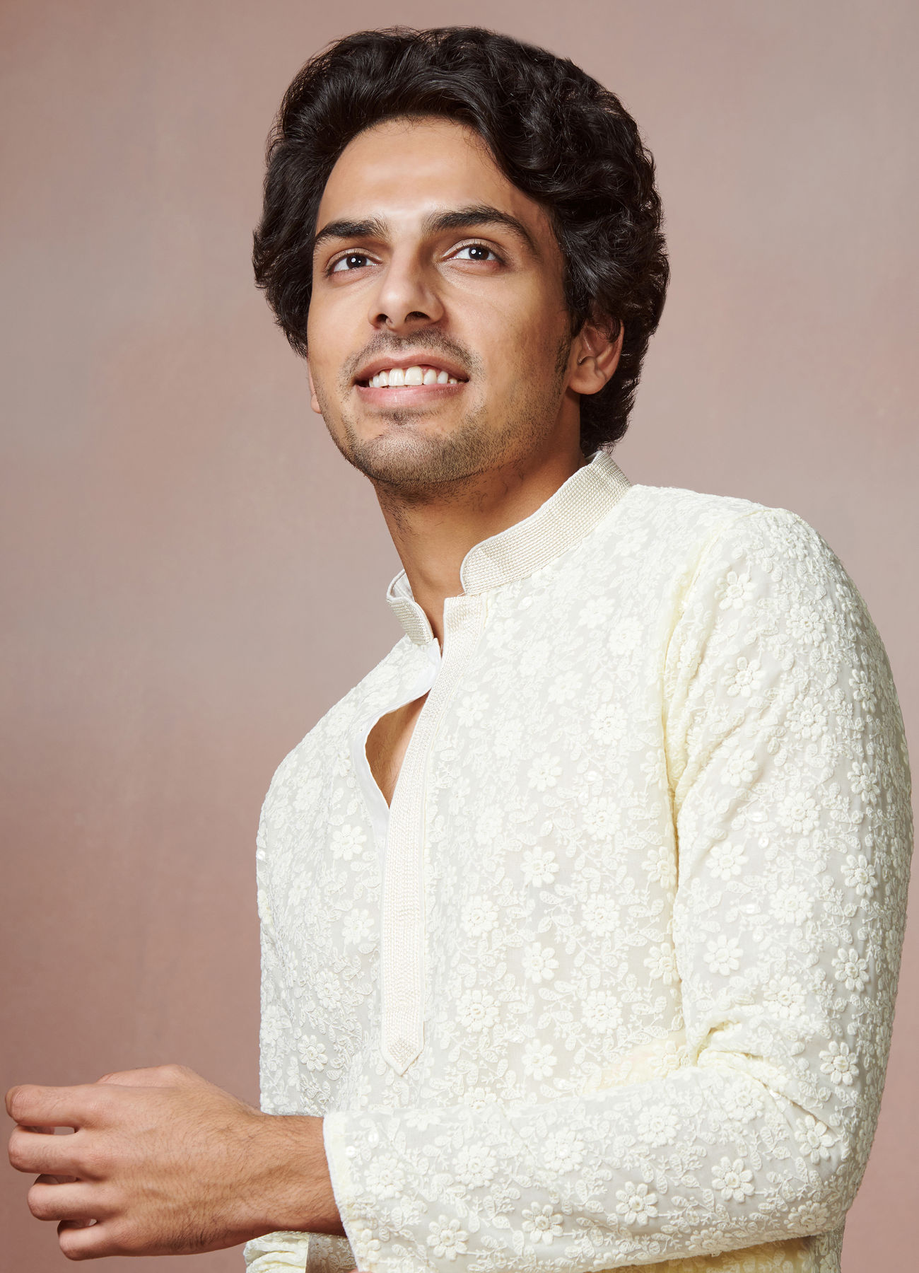 Manyavar Men Cream Chikankari Kurta Set