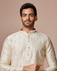 Manyavar Men Cream Self Motifs Kurta Set