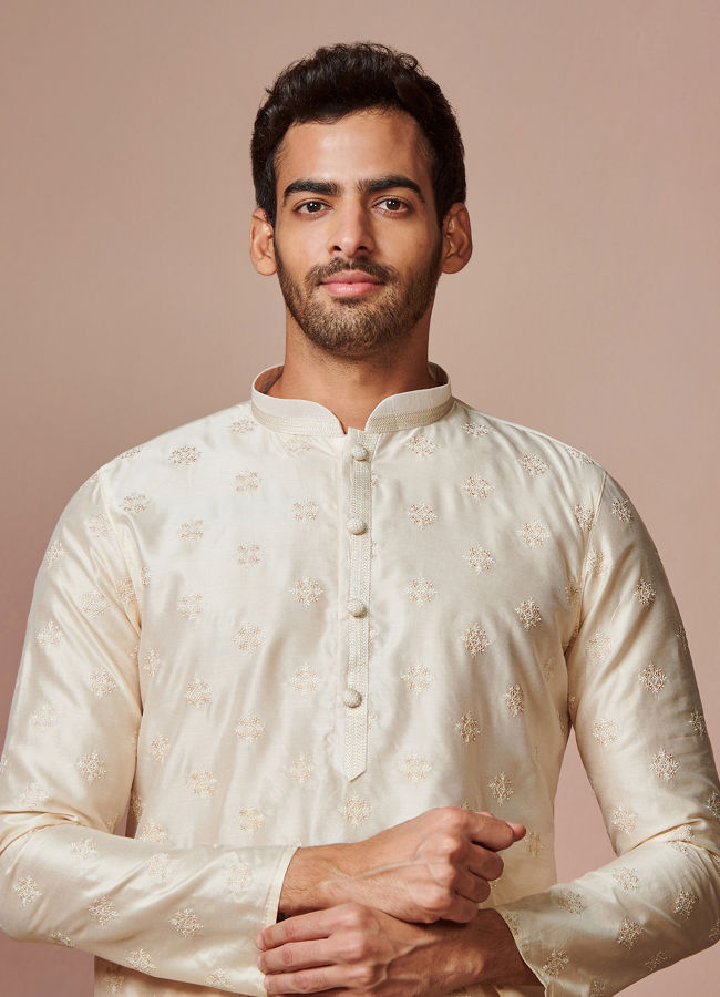 Manyavar Men Cream Self Motifs Kurta Set