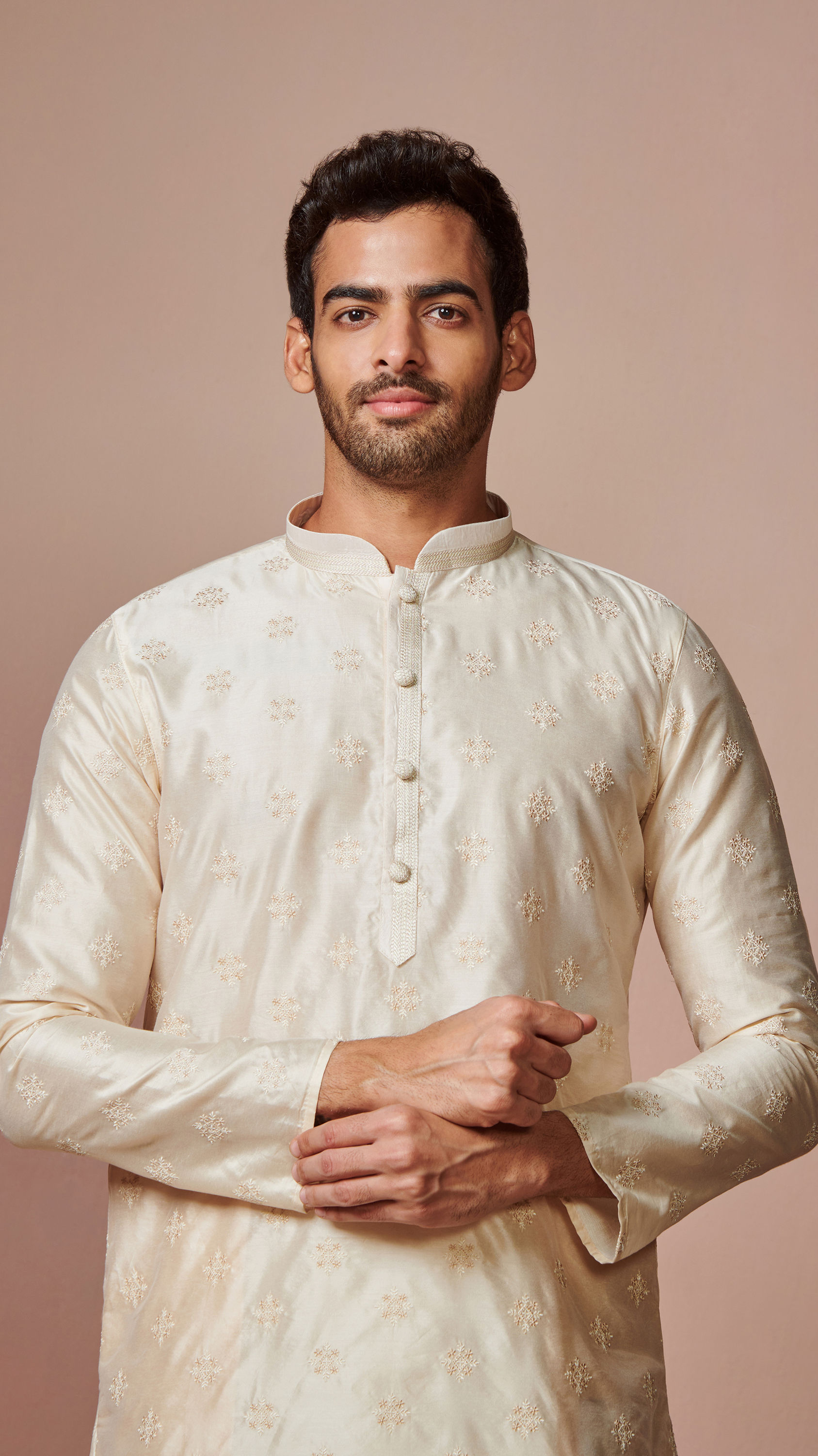 Manyavar Men Cream Self Motifs Kurta