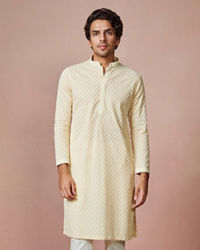 Manyavar Men Biscuit Chikankari Cotton Kurta