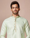 alt message - Manyavar Men Mint Green Golden Motif Kurta Pajama image number 0