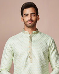 Manyavar Men Mint Green Golden Motif Kurta Pajama