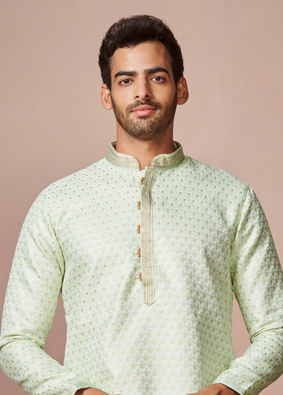 Manyavar Men Mint Green Golden Motif Kurta Pajama image number 0