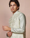 Manyavar Men Grey Kurta Jacket Set With Self Design