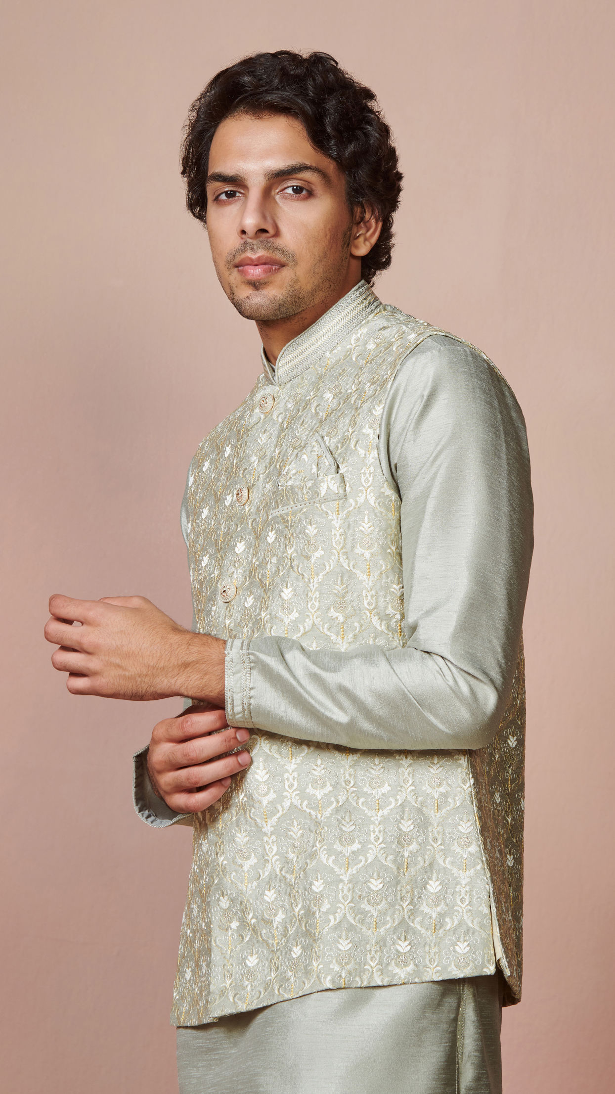 Buy Grey Kurta Jacket Set With Self Design Online in India Manyavar