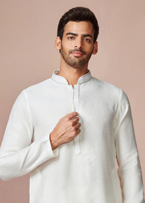 Manyavar Men Light Cream Jacquard Kurta