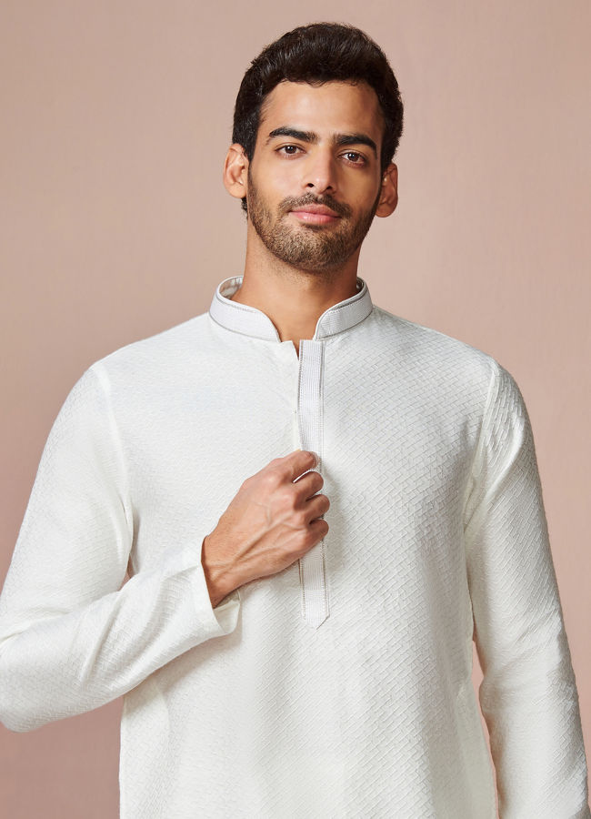 Manyavar Men Light Cream Jacquard Kurta